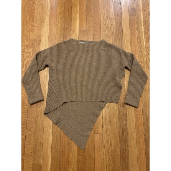 Brochu Walker Thandee Brown Asymmetric Hem Pullover Sweater XS Wool Linen Rib - Picture 1 of 14